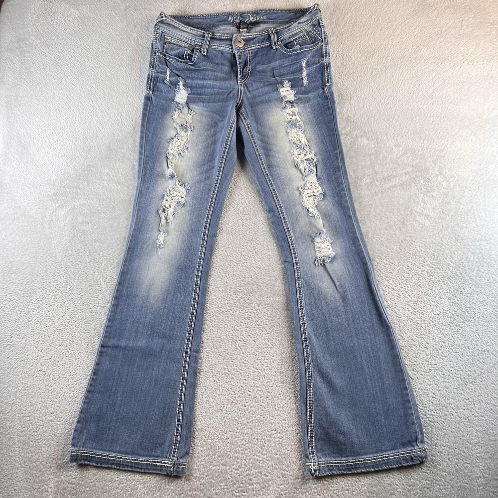 Ariya Bali Jeans  Womens 7/8 30x32 Blue Distressed Bootcut Medium Wash Boho